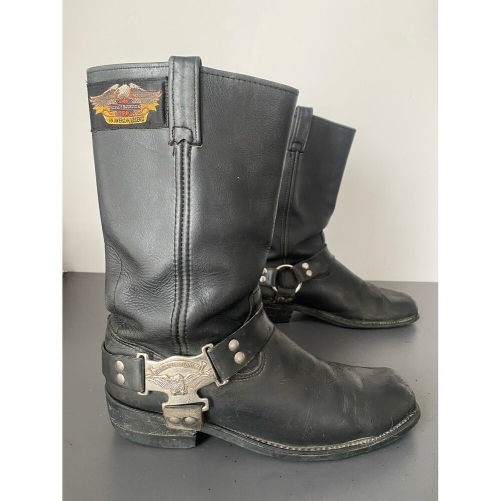 VTG 90s Mens HARLEY DAVIDSON Riding Boots 10.5 M Motorcycle Harness Eagle Patch